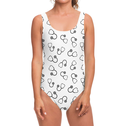 Stethoscope Sign Pattern Print One Piece Swimsuit