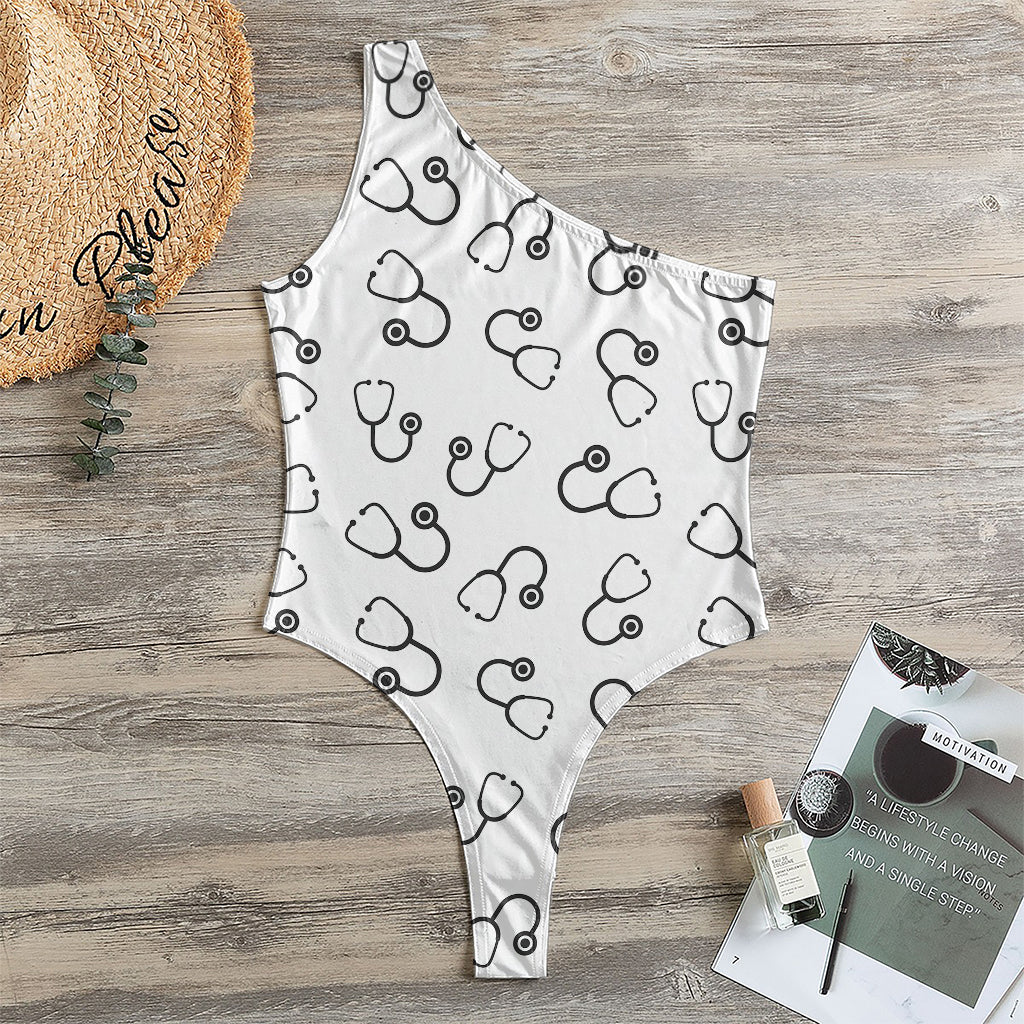 Stethoscope Sign Pattern Print One Shoulder Bodysuit