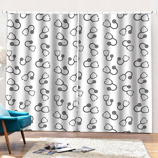 Stethoscope Sign Pattern Print Pencil Pleat Curtains