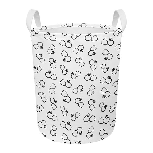 Stethoscope Sign Pattern Print Round Laundry Basket