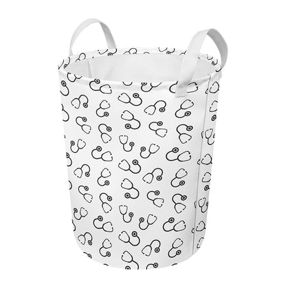 Stethoscope Sign Pattern Print Round Laundry Basket