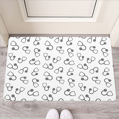 Stethoscope Sign Pattern Print Rubber Doormat