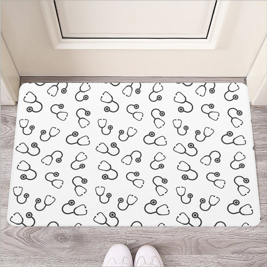 Stethoscope Sign Pattern Print Rubber Doormat