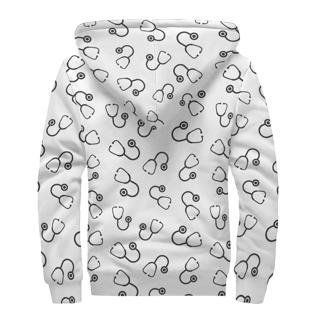Stethoscope Sign Pattern Print Sherpa Lined Zip Up Hoodie
