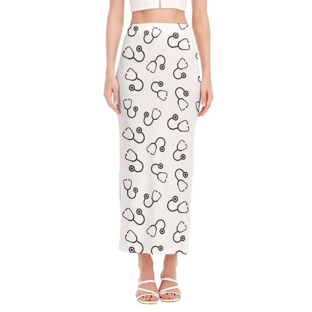 Stethoscope Sign Pattern Print Side Slit Maxi Skirt