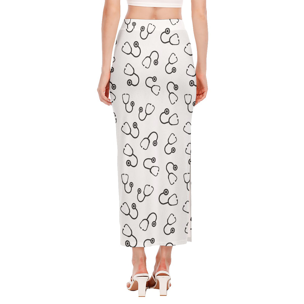 Stethoscope Sign Pattern Print Side Slit Maxi Skirt