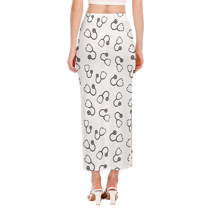 Stethoscope Sign Pattern Print Side Slit Maxi Skirt