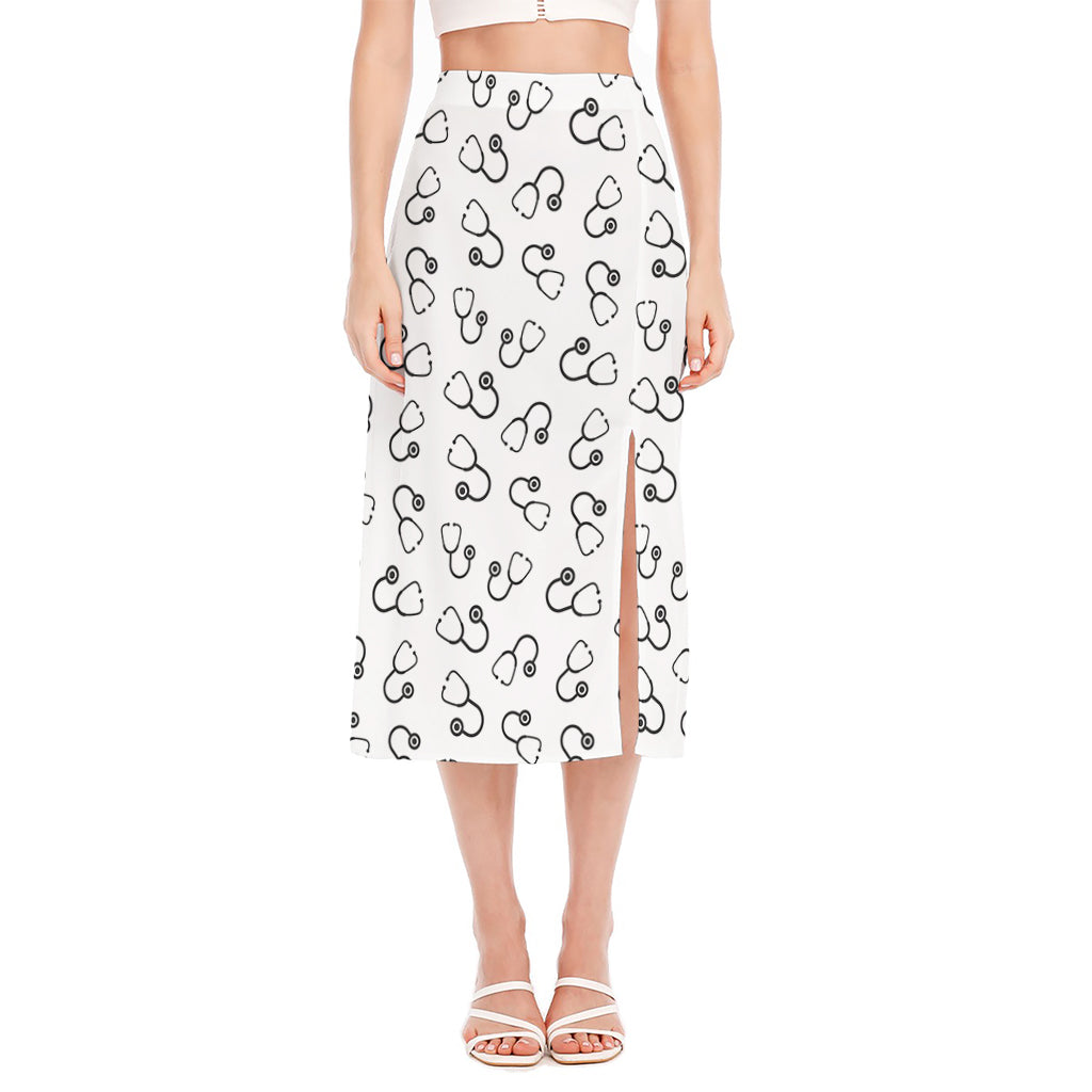 Stethoscope Sign Pattern Print Side Slit Midi Skirt