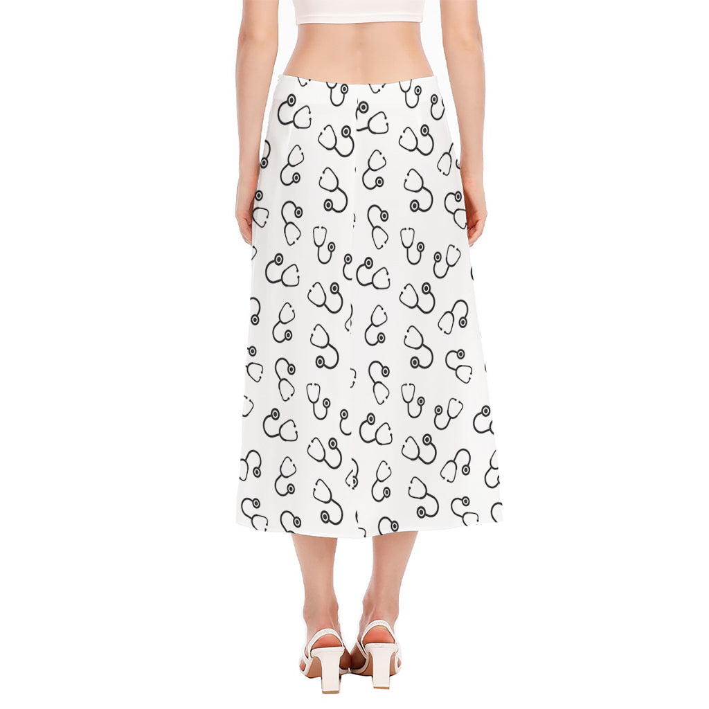 Stethoscope Sign Pattern Print Side Slit Midi Skirt