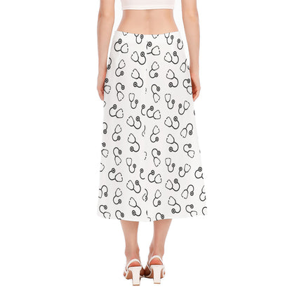 Stethoscope Sign Pattern Print Side Slit Midi Skirt