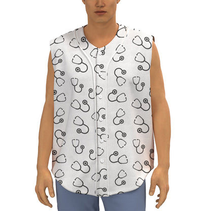 Stethoscope Sign Pattern Print Sleeveless Baseball Jersey