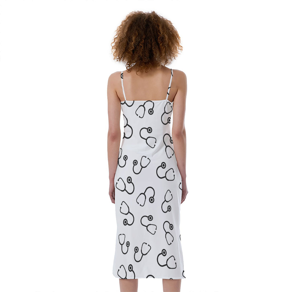Stethoscope Sign Pattern Print Slim Fit Midi Cami Dress