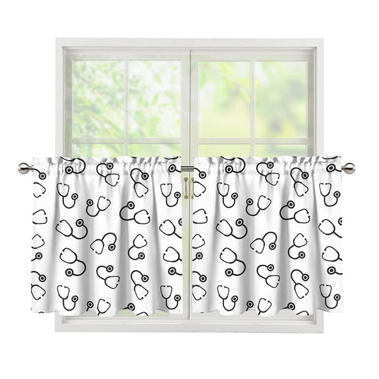 Stethoscope Sign Pattern Print Tier Curtains