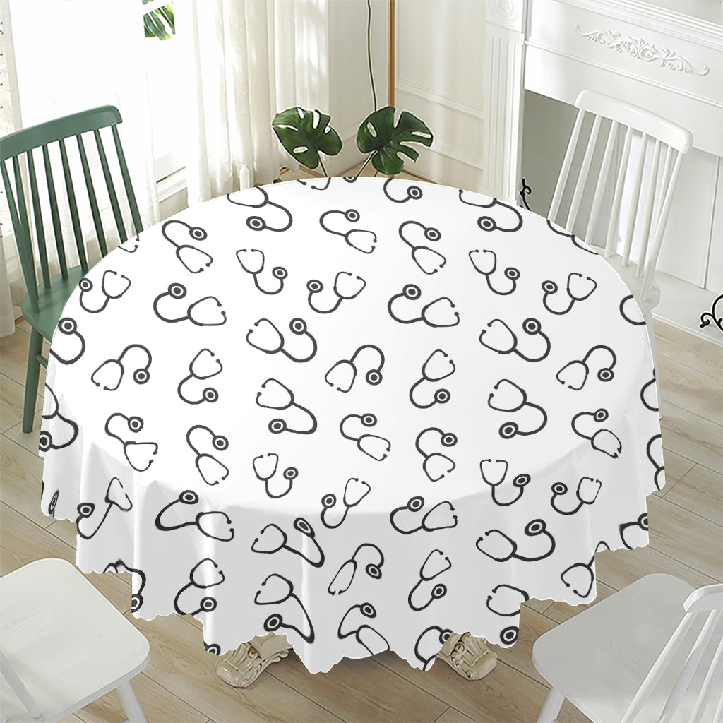 Stethoscope Sign Pattern Print Waterproof Round Tablecloth