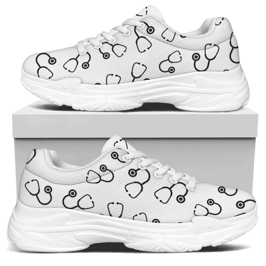 Stethoscope Sign Pattern Print White Chunky Shoes
