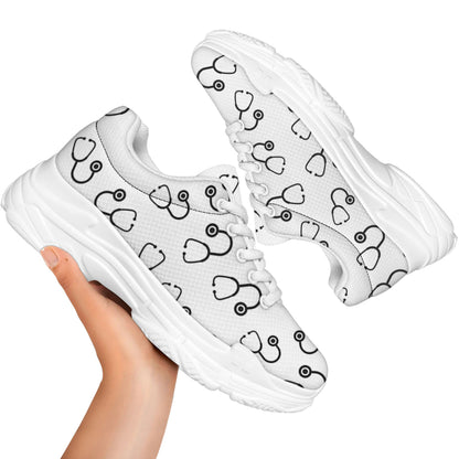 Stethoscope Sign Pattern Print White Chunky Shoes