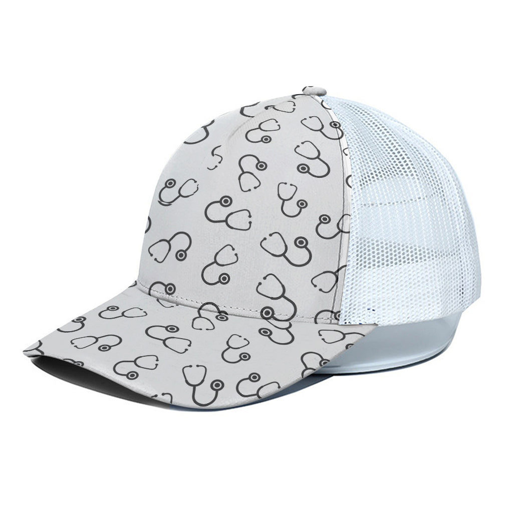 Stethoscope Sign Pattern Print White Mesh Trucker Cap