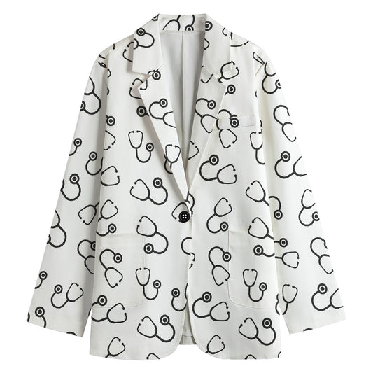 Stethoscope Sign Pattern Print Women's Cotton Blazer
