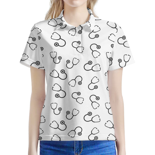 Stethoscope Sign Pattern Print Women's Polo Shirt
