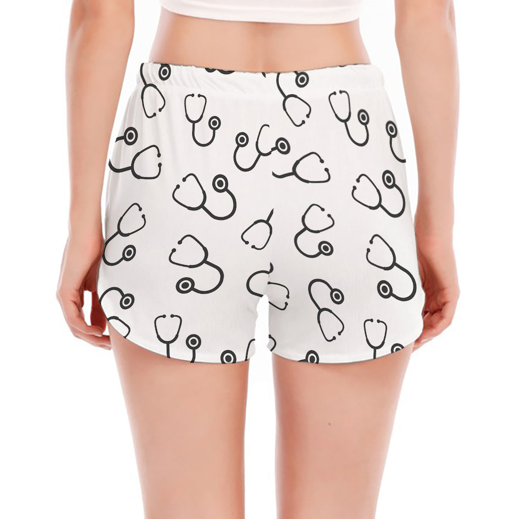 Stethoscope Sign Pattern Print Women's Split Running Shorts