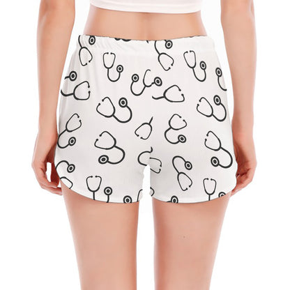 Stethoscope Sign Pattern Print Women's Split Running Shorts