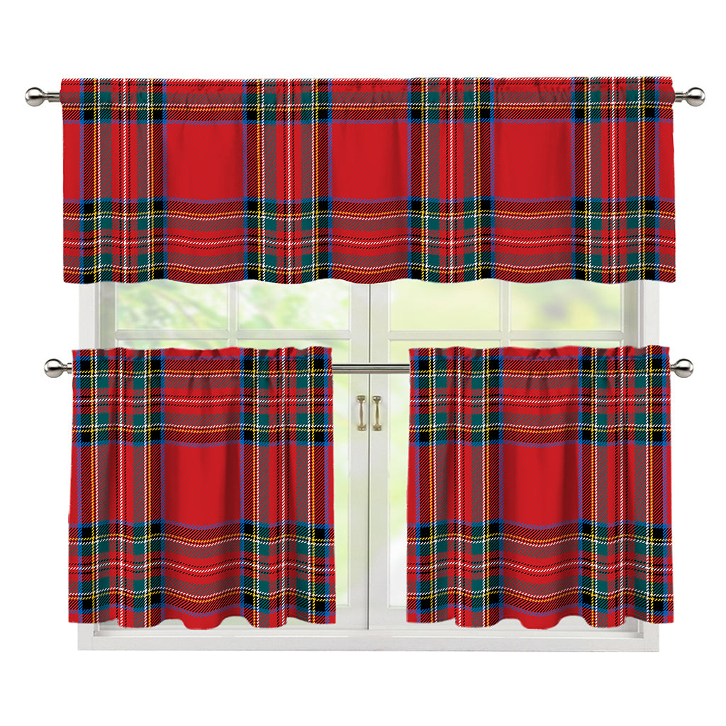 Stewart Tartan Scottish Pattern Print 3 Piece Kitchen Curtains