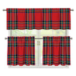 Stewart Tartan Scottish Pattern Print 3 Piece Kitchen Curtains