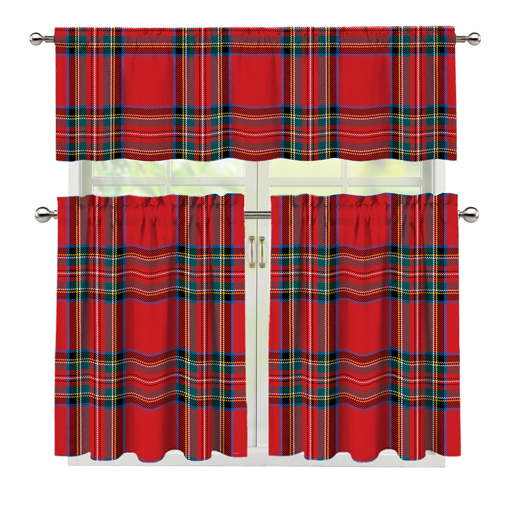 Stewart Tartan Scottish Pattern Print 3 Piece Kitchen Curtains