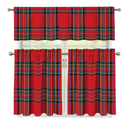 Stewart Tartan Scottish Pattern Print 3 Piece Kitchen Curtains
