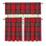 Stewart Tartan Scottish Pattern Print 3 Piece Kitchen Curtains