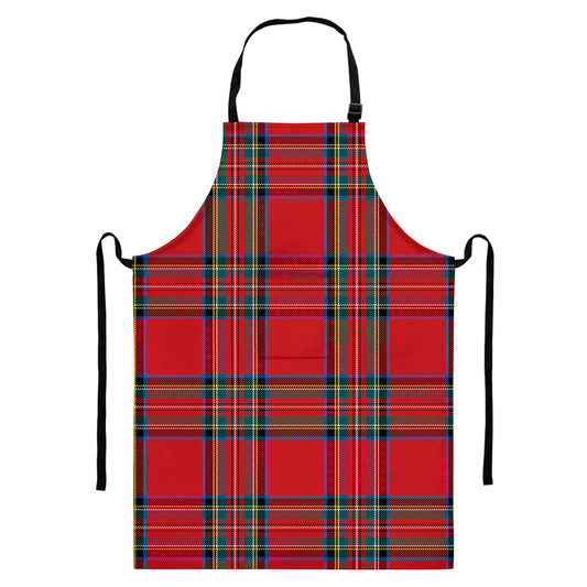 Stewart Tartan Scottish Pattern Print Bib Apron With Pocket