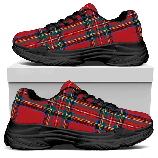 Stewart Tartan Scottish Pattern Print Black Chunky Shoes