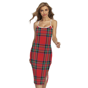 Stewart Tartan Scottish Pattern Print Cross Back Cami Dress