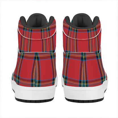 Stewart Tartan Scottish Pattern Print High Top Leather Sneakers