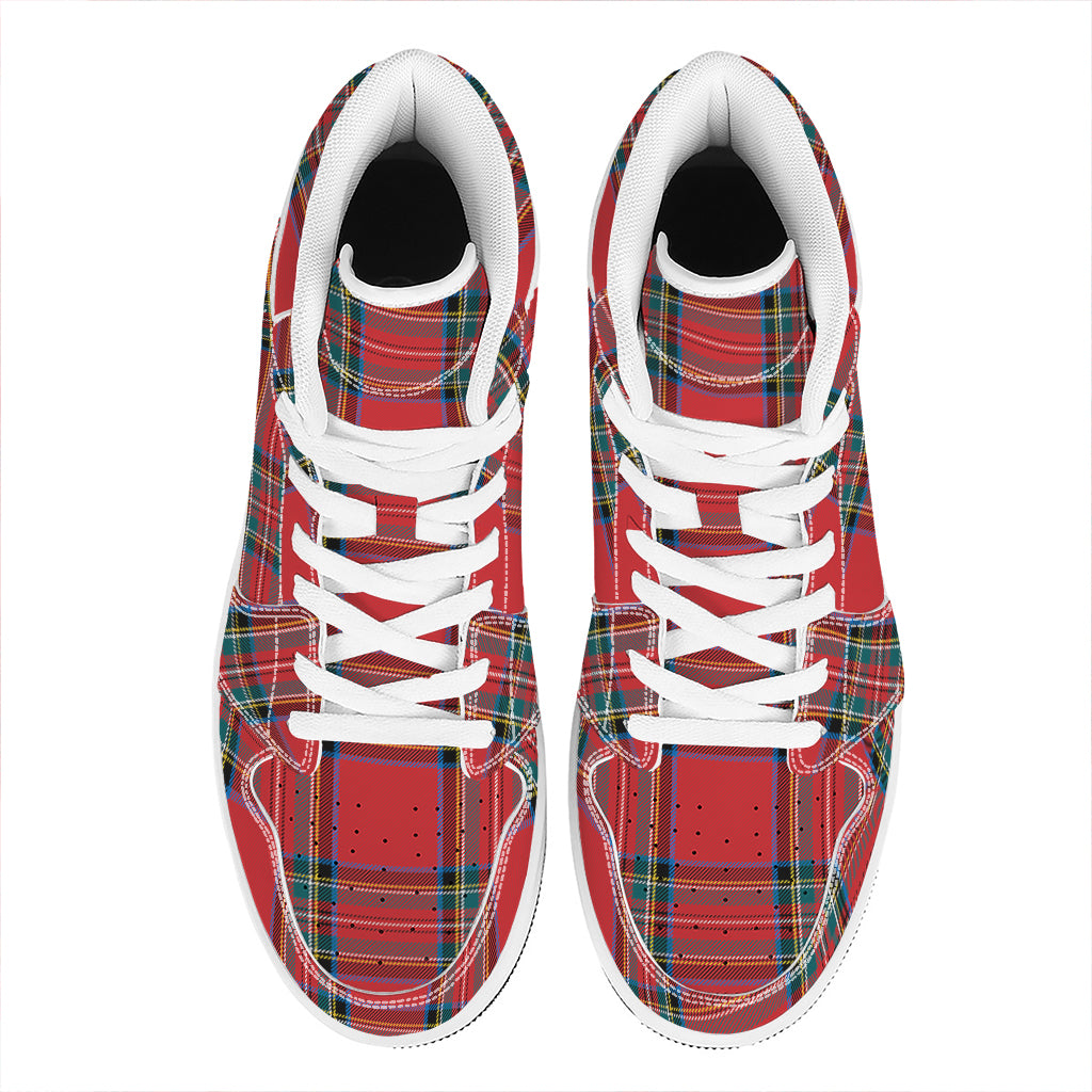 Stewart Tartan Scottish Pattern Print High Top Leather Sneakers