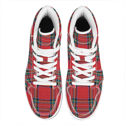 Stewart Tartan Scottish Pattern Print High Top Leather Sneakers