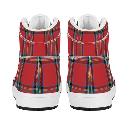 Stewart Tartan Scottish Pattern Print High Top Leather Sneakers