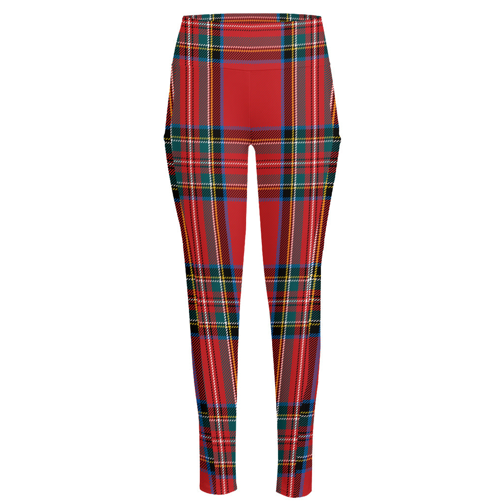 Stewart Tartan Scottish Pattern Print High-Waisted Pocket Leggings