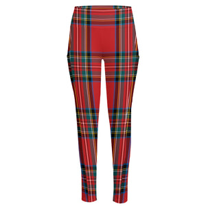 Stewart Tartan Scottish Pattern Print High-Waisted Pocket Leggings