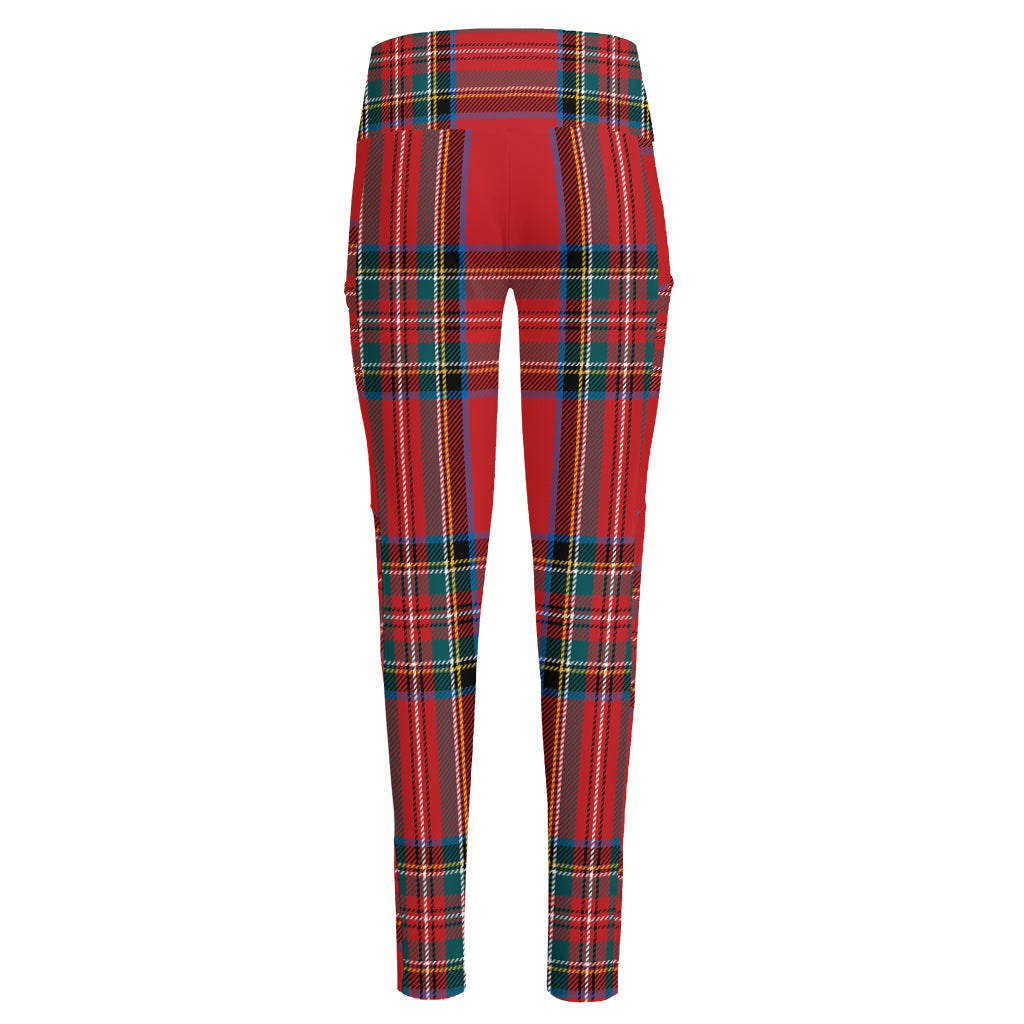 Stewart Tartan Scottish Pattern Print High-Waisted Pocket Leggings