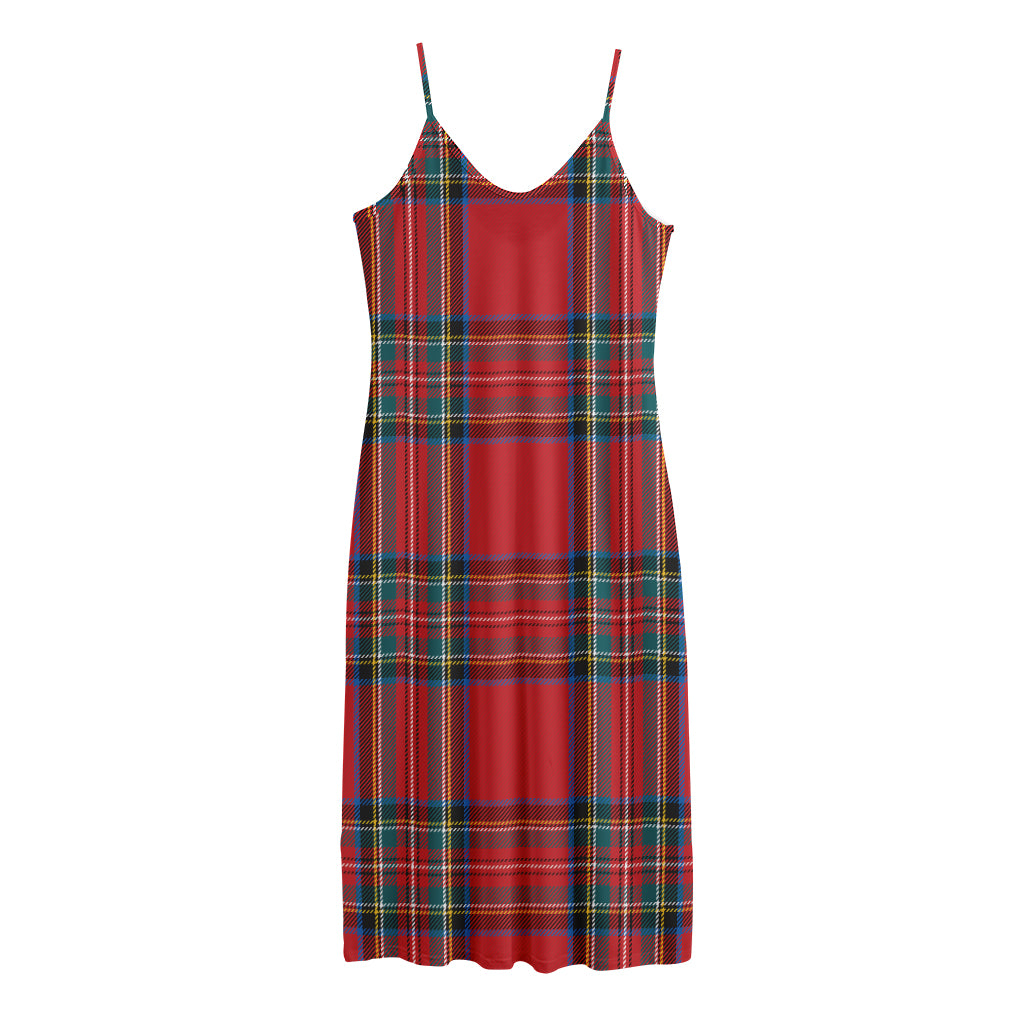 Stewart Tartan Scottish Pattern Print Jersey Midi Cami Dress