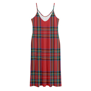 Stewart Tartan Scottish Pattern Print Jersey Midi Cami Dress