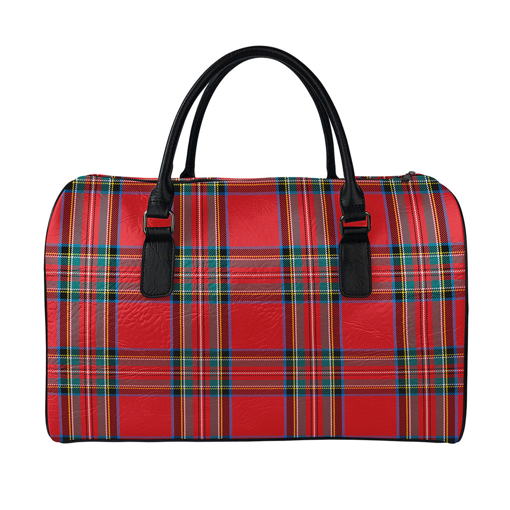 Stewart Tartan Scottish Pattern Print Leather Duffle Bag