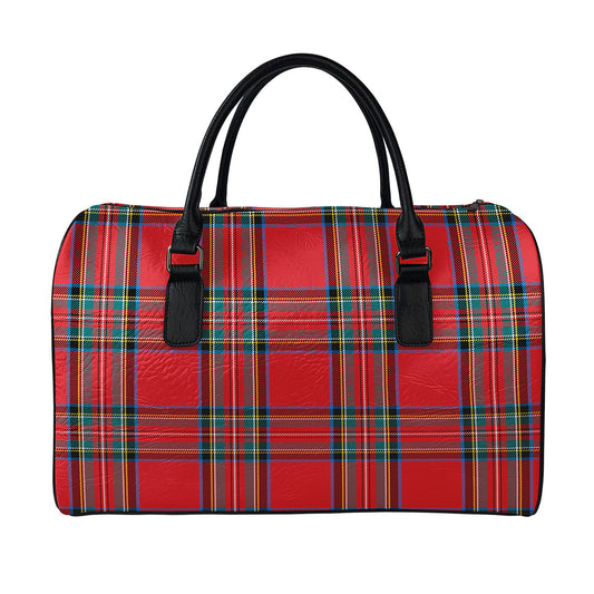 Stewart Tartan Scottish Pattern Print Leather Duffle Bag