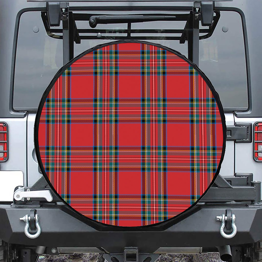 Stewart Tartan Scottish Pattern Print Leather Spare Tire Cover