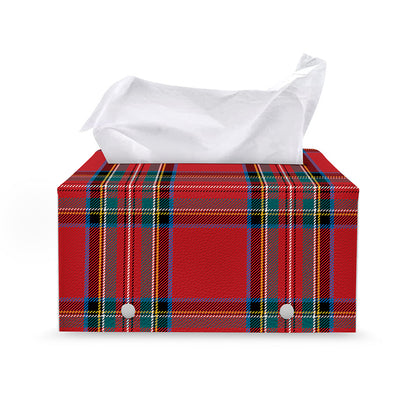 Stewart Tartan Scottish Pattern Print Leather Tissue Box Cover