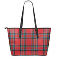Stewart Tartan Scottish Pattern Print Leather Tote Bag With Zipper