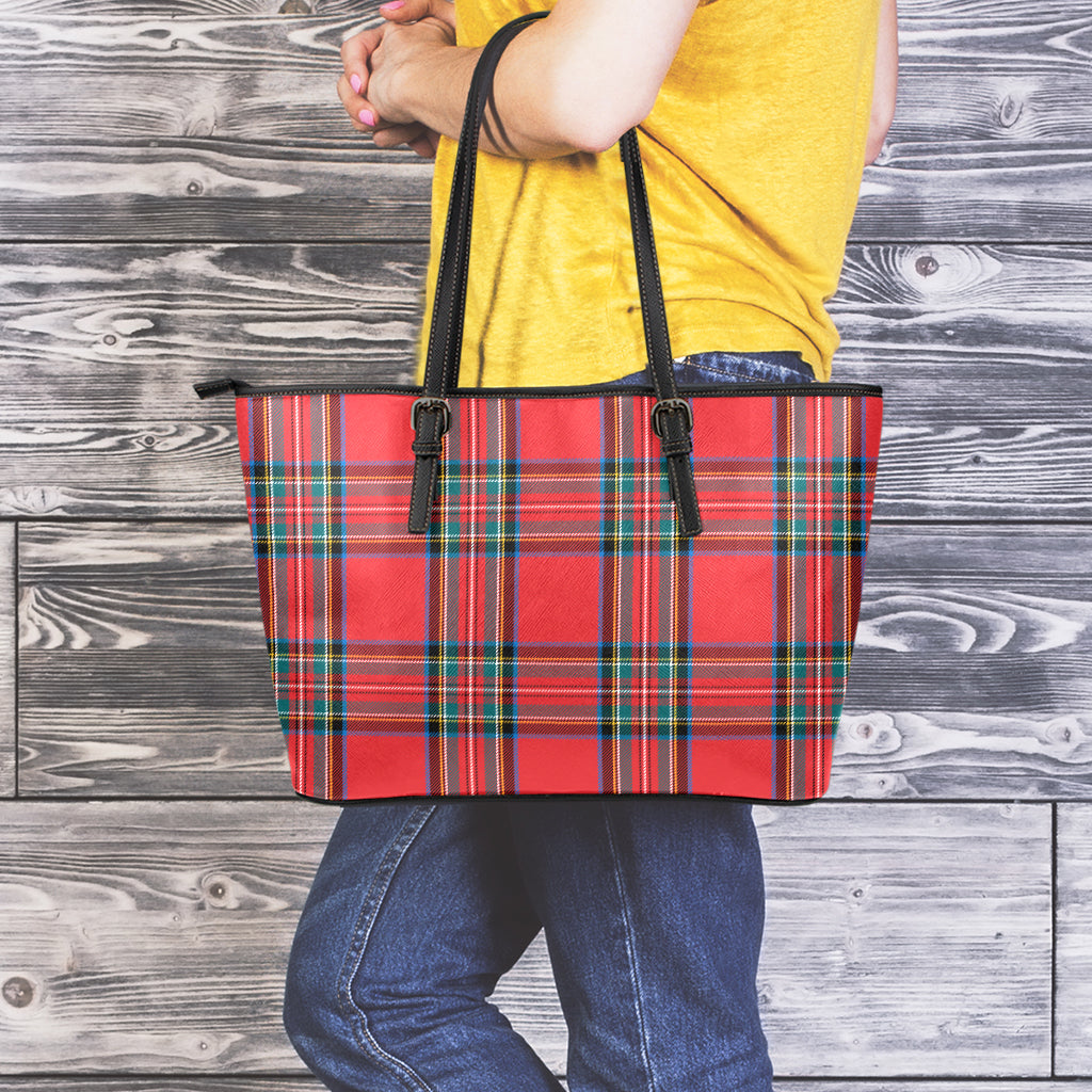 Stewart Tartan Scottish Pattern Print Leather Tote Bag