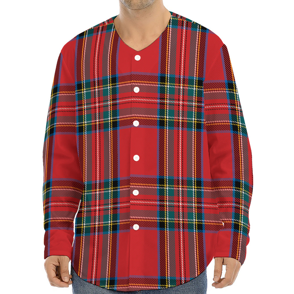 Stewart Tartan Scottish Pattern Print Long Sleeve Baseball Jersey