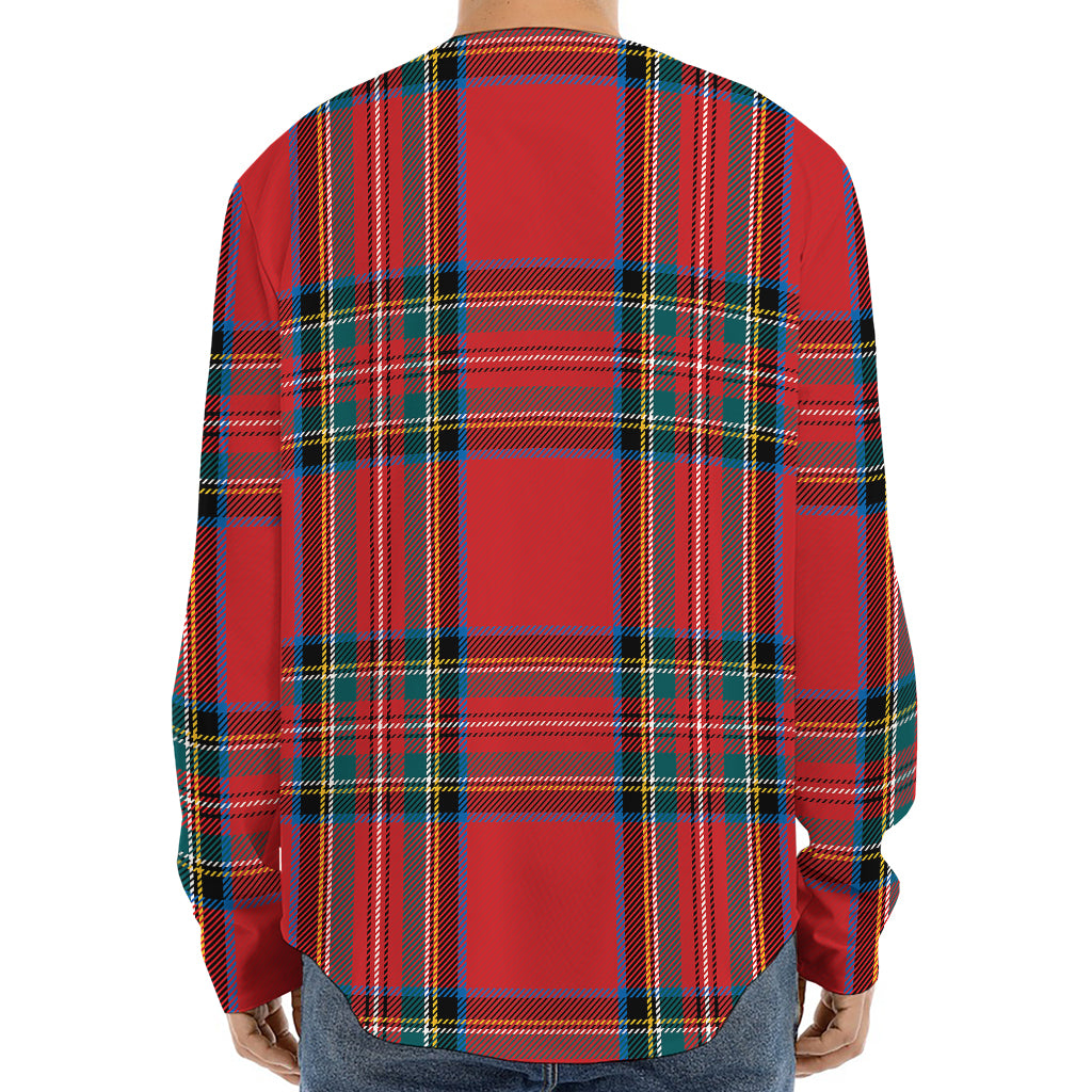 Stewart Tartan Scottish Pattern Print Long Sleeve Baseball Jersey